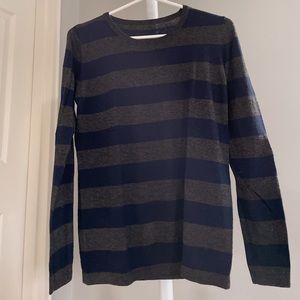 Long Sleeve Navy Heather Grey Stripes Round Neck Sheer Casual Fashion Sweater